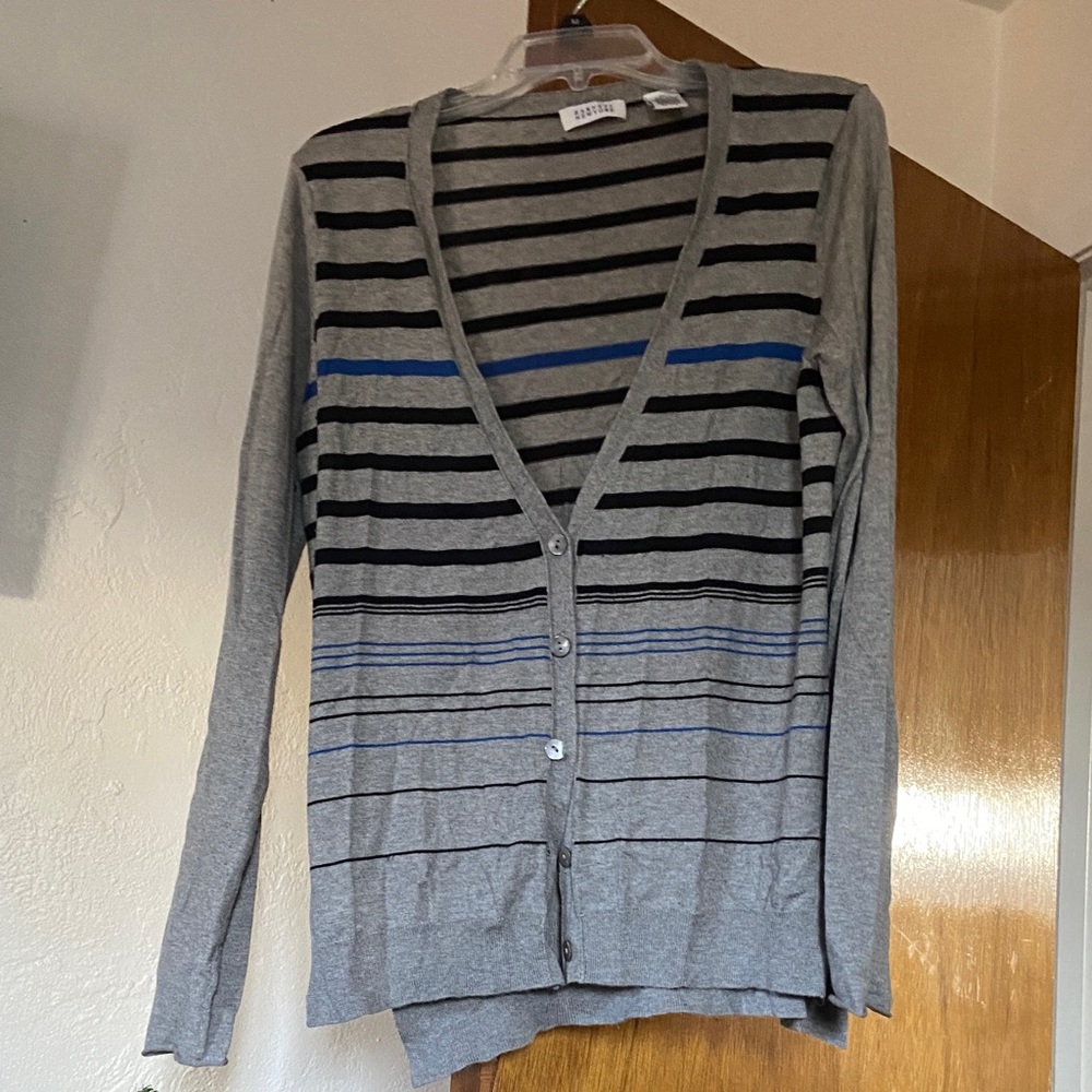 Barneys New York Gray and Blue Striped Cardigan